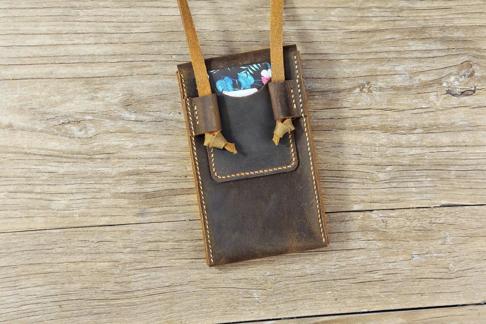 Distressed leather phone crossbody sling bag