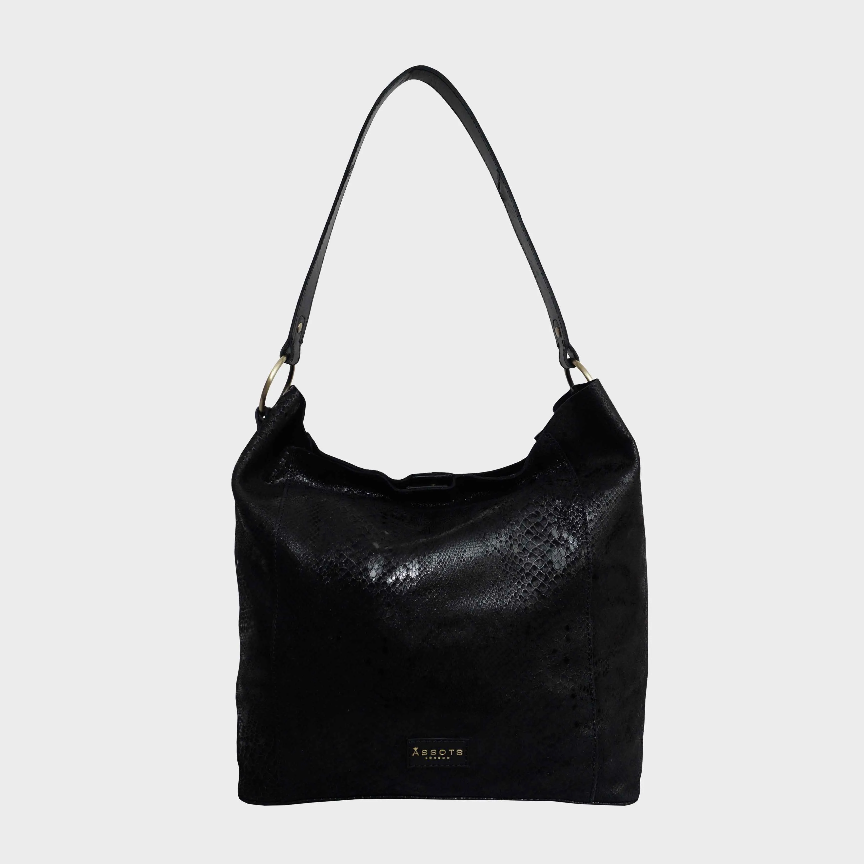 'Esme' Black Python Snake Real Leather Slouchy Hobo Bag