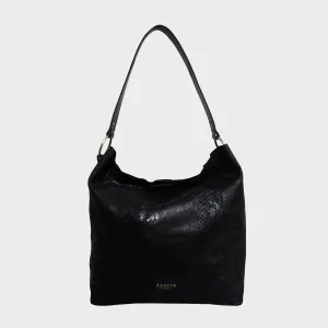 'Esme' Black Python Snake Real Leather Slouchy Hobo Bag