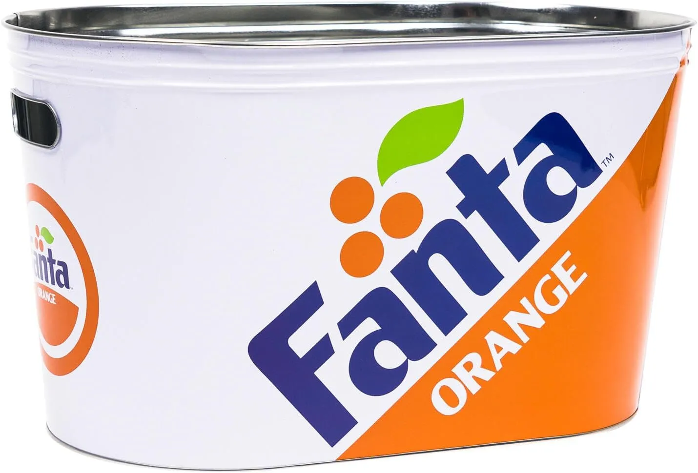 Fanta Orange Food Beer Soda Soft Drinks Party Bucket Container Large All Metal Canister W/Handle Holes Oval Tub 16x10x9.5