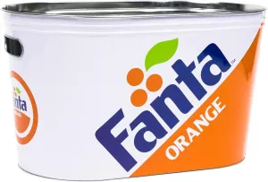 Fanta Orange Food Beer Soda Soft Drinks Party Bucket Container Large All Metal Canister W/Handle Holes Oval Tub 16x10x9.5