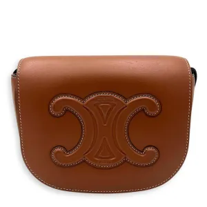 Folco Triomphe Brown Crossbody Bag in Calfskin, Gold hardware