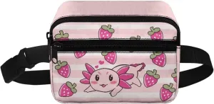 FOR U DESIGNS Cute Fanny Pack for Girls, Axolotl & Strawberry Belt Bag for Kids Running Hiking Travel Workout, Fashion Waist Packs with Adjustable Strap