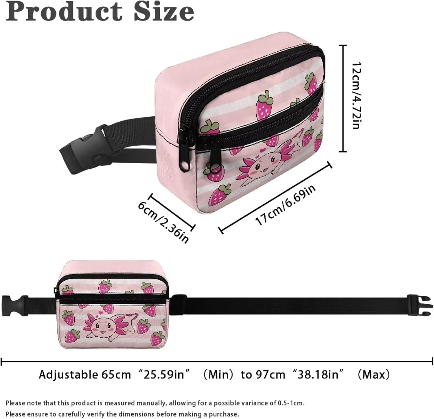 FOR U DESIGNS Cute Fanny Pack for Girls, Axolotl & Strawberry Belt Bag for Kids Running Hiking Travel Workout, Fashion Waist Packs with Adjustable Strap