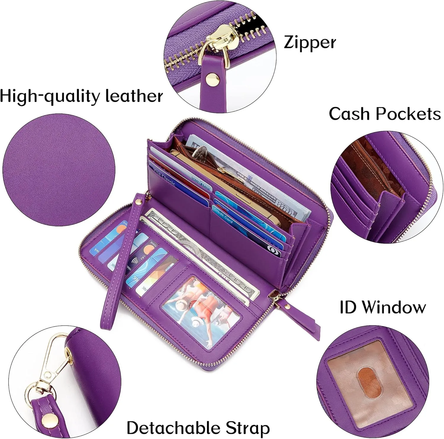 GEEAD Wristlet Wallets for Women PU Leather RFID Blocking Zip Around Long Phone Clutch Wallet