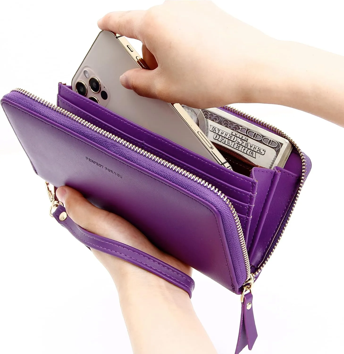 GEEAD Wristlet Wallets for Women PU Leather RFID Blocking Zip Around Long Phone Clutch Wallet