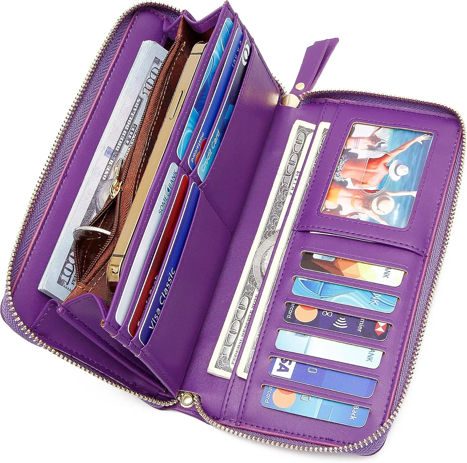 GEEAD Wristlet Wallets for Women PU Leather RFID Blocking Zip Around Long Phone Clutch Wallet