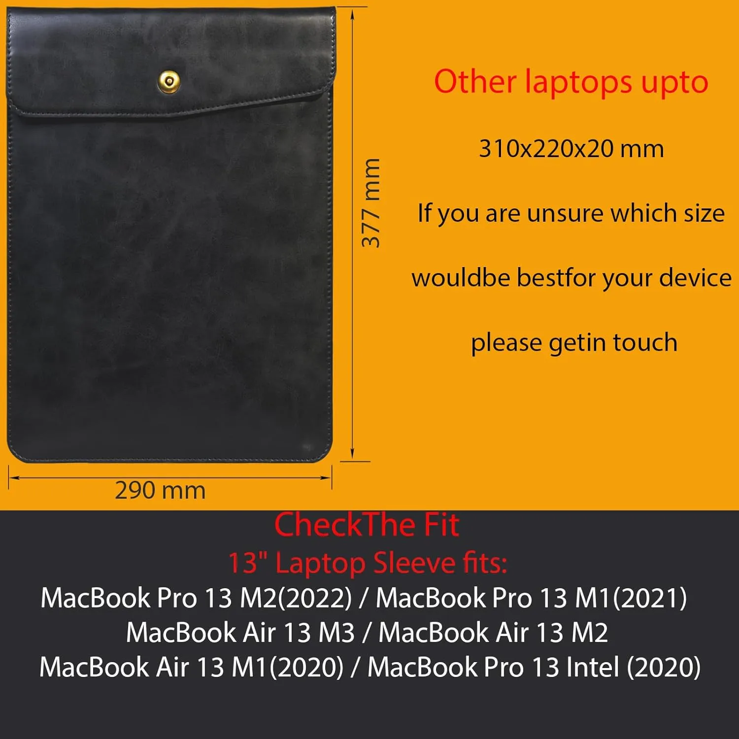 Genuine Leather Laptop Sleeve for 13 Inch MacBook Air M3 2024 M2 2022 M1 2020,Leather Vertical Laptop Case for MacBook Pro M2 2022 M1 2020-2016,Laptop Cover for 13-13.3 Inch Notebook,Black