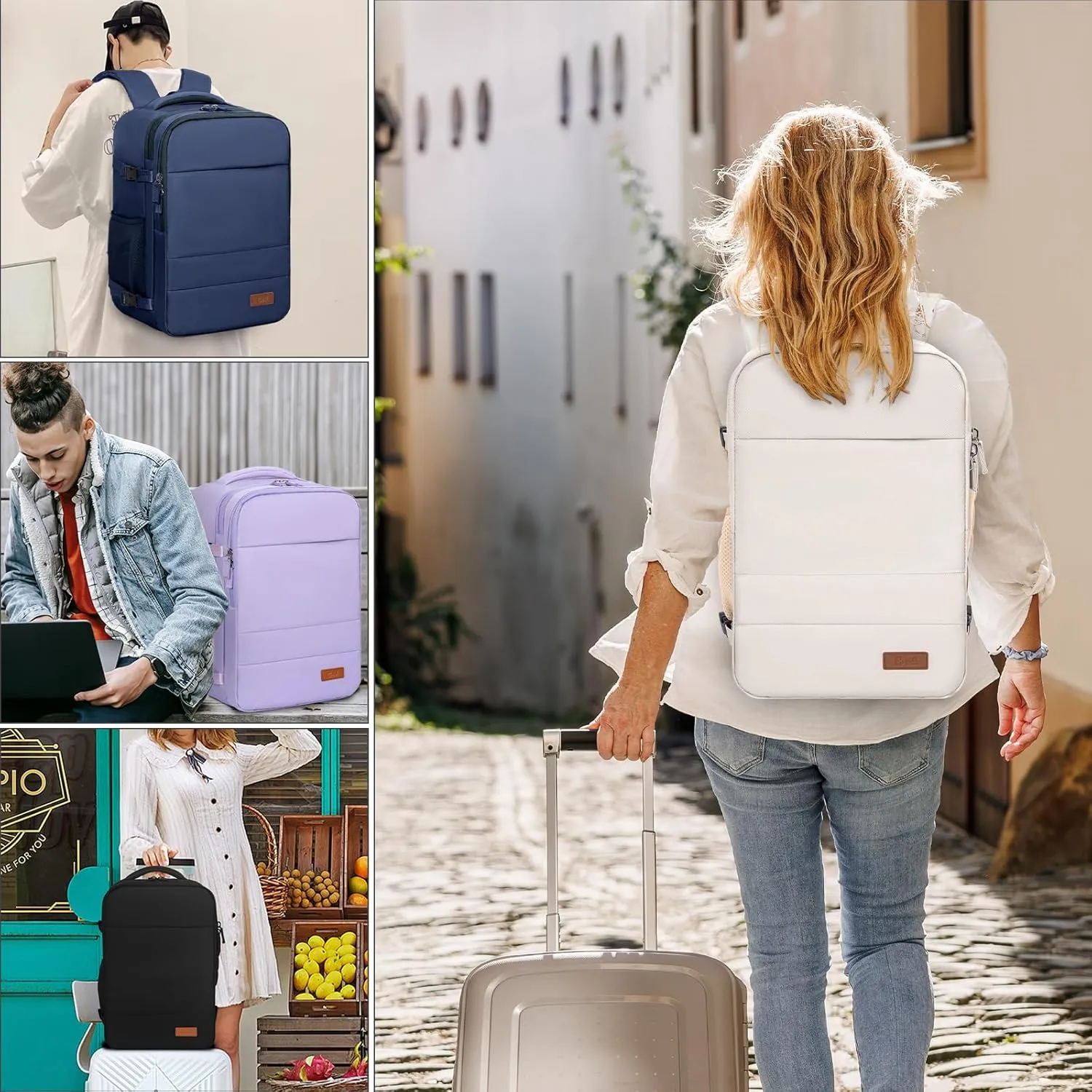 GMAK Travel Backpack for Men Women, Carry on Backpack with USB Charging Port, 15.6 inch Laptop Backpack Lightweight Cabin Bag Casual Daypack 20L Luggage Bags for College, Business, Travel, Beige