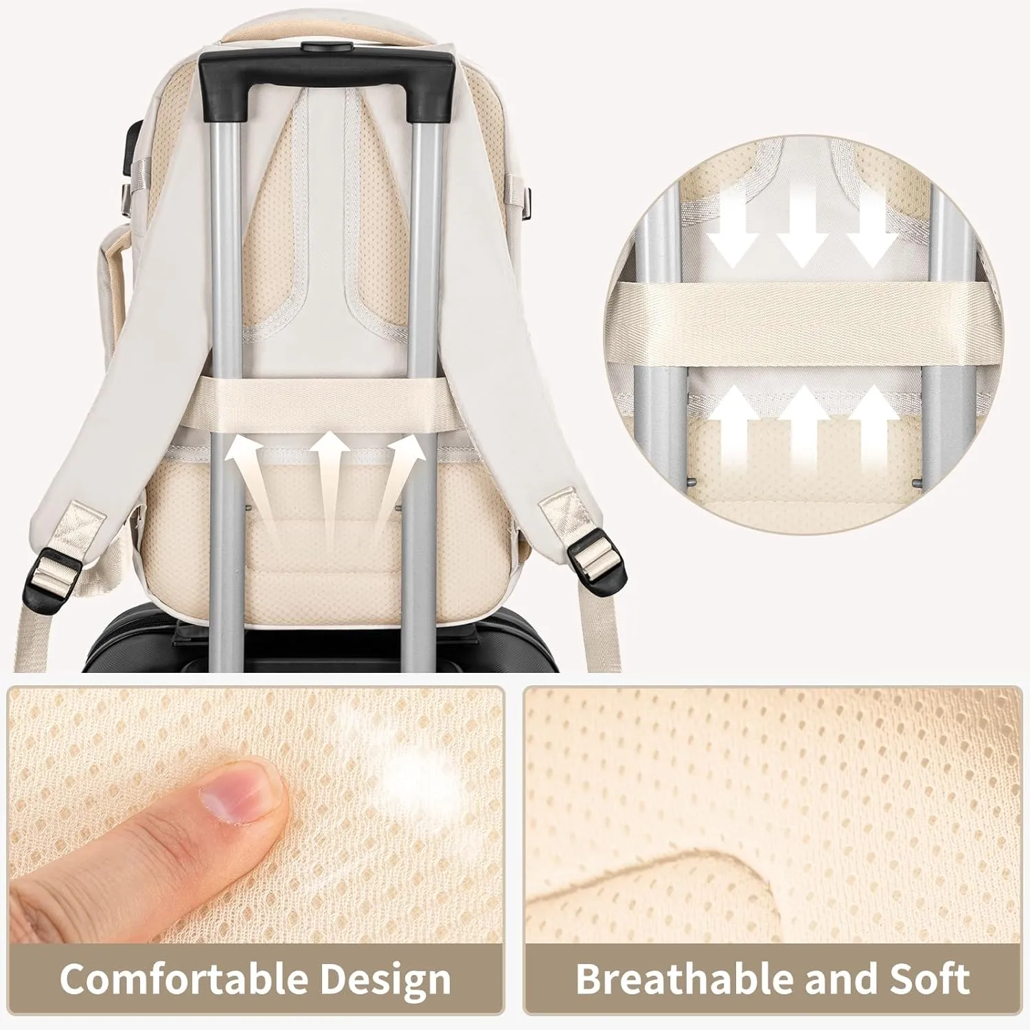GMAK Travel Backpack for Men Women, Carry on Backpack with USB Charging Port, 15.6 inch Laptop Backpack Lightweight Cabin Bag Casual Daypack 20L Luggage Bags for College, Business, Travel, Beige
