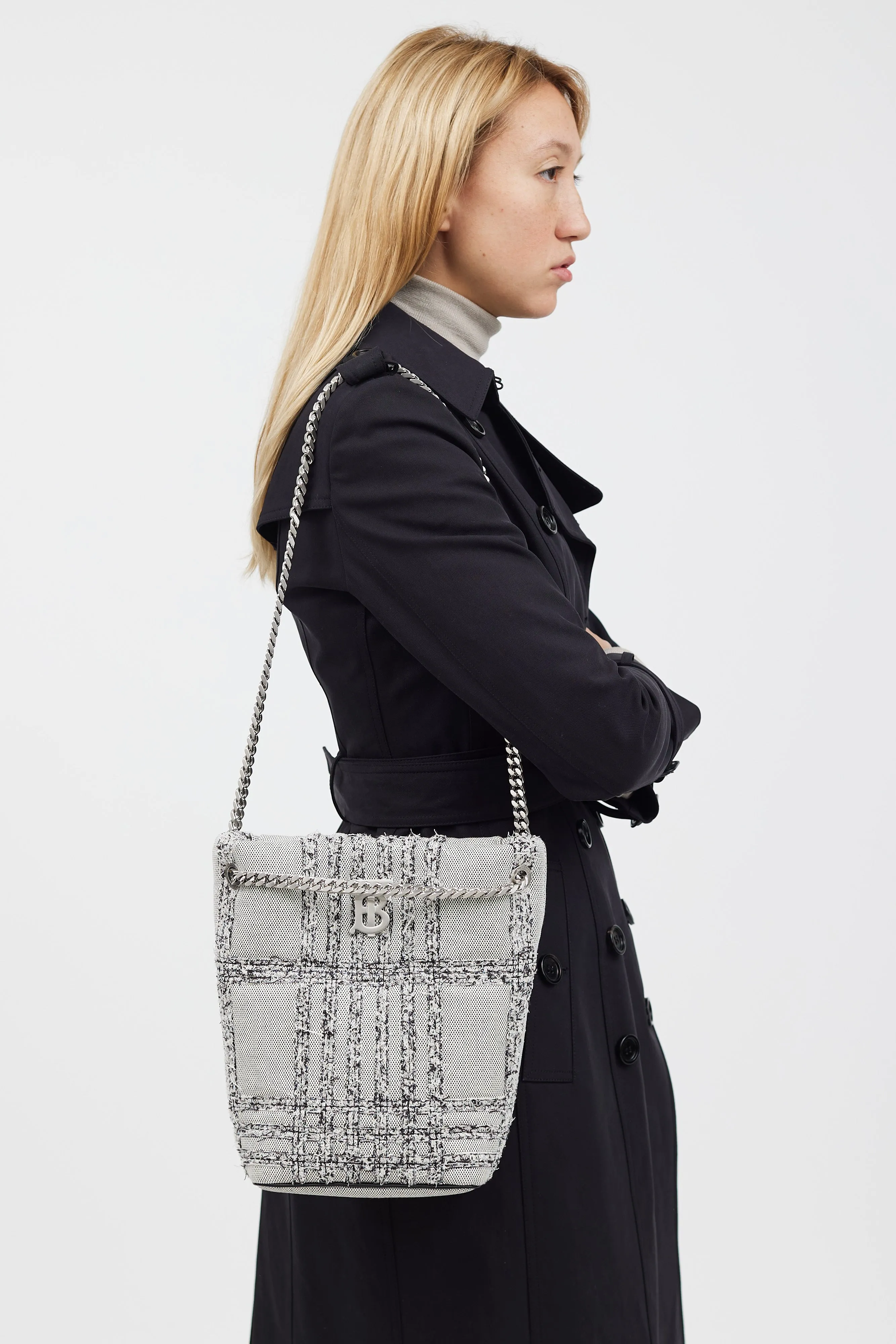 Grey & Black Woven Lola Bucket Bag