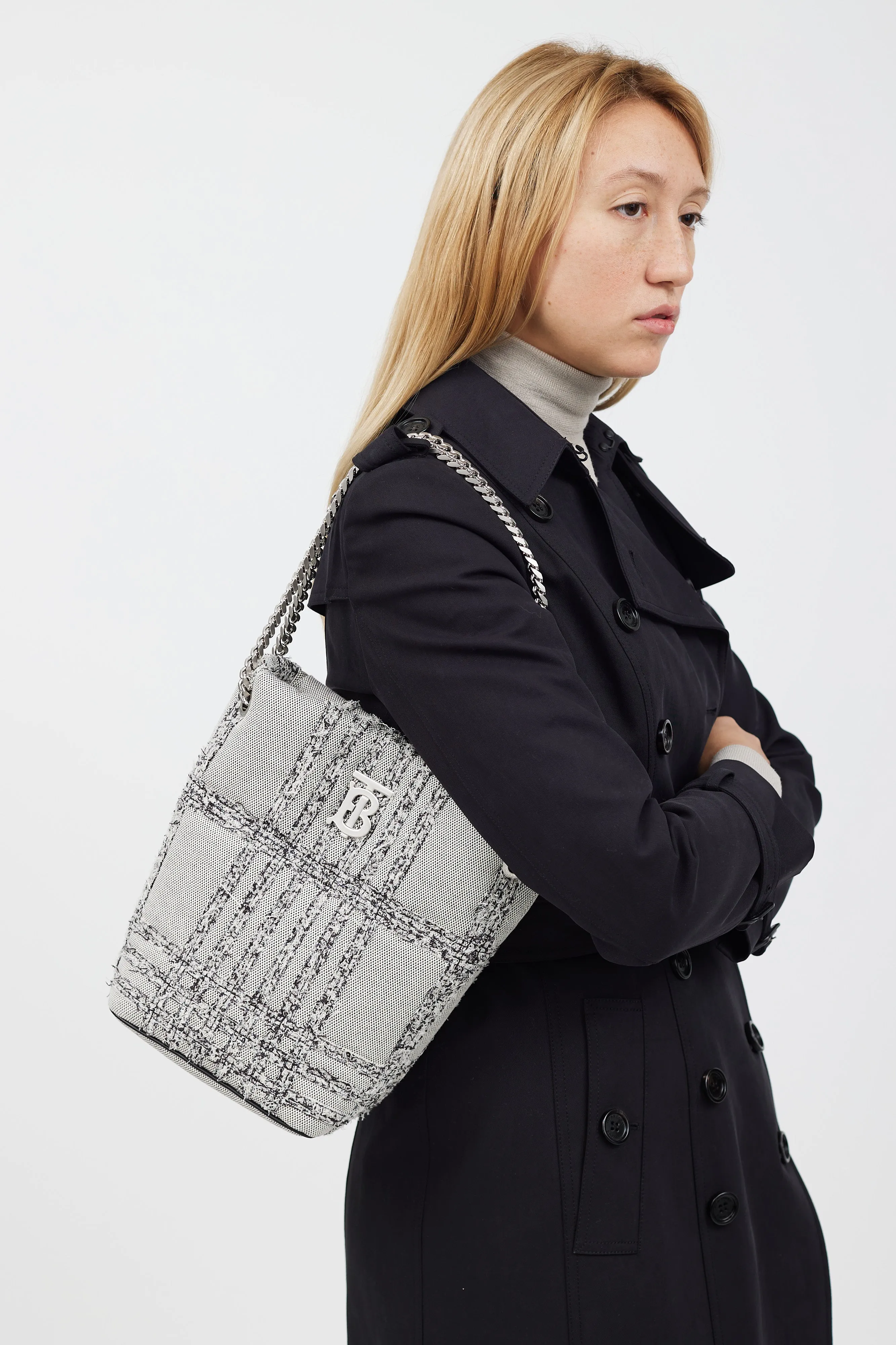 Grey & Black Woven Lola Bucket Bag