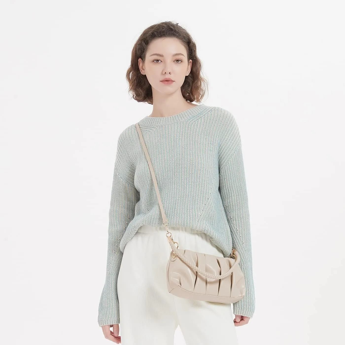 GRPKSSIB Women's Ruched Purse PU Leather Shoulder Bag Cloud Clutch Handbag Crossbody Bag Dumpling Underarm Bag