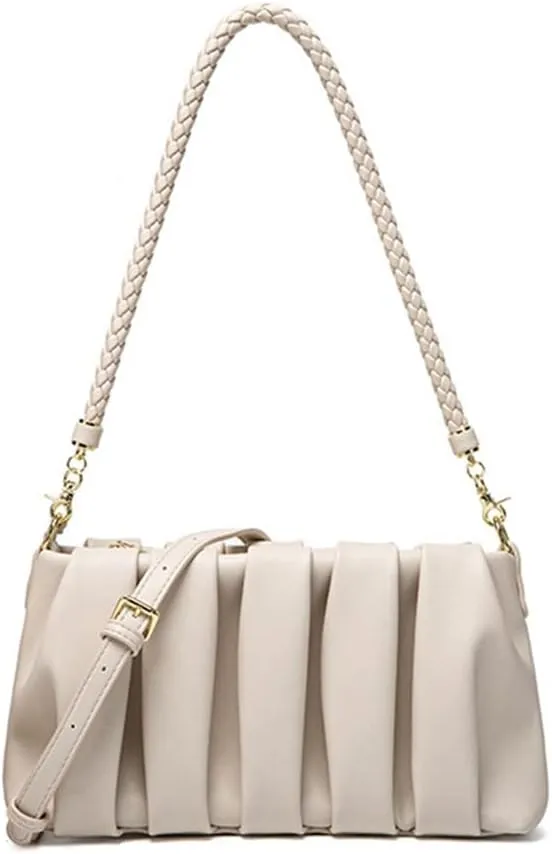 GRPKSSIB Women's Ruched Purse PU Leather Shoulder Bag Cloud Clutch Handbag Crossbody Bag Dumpling Underarm Bag