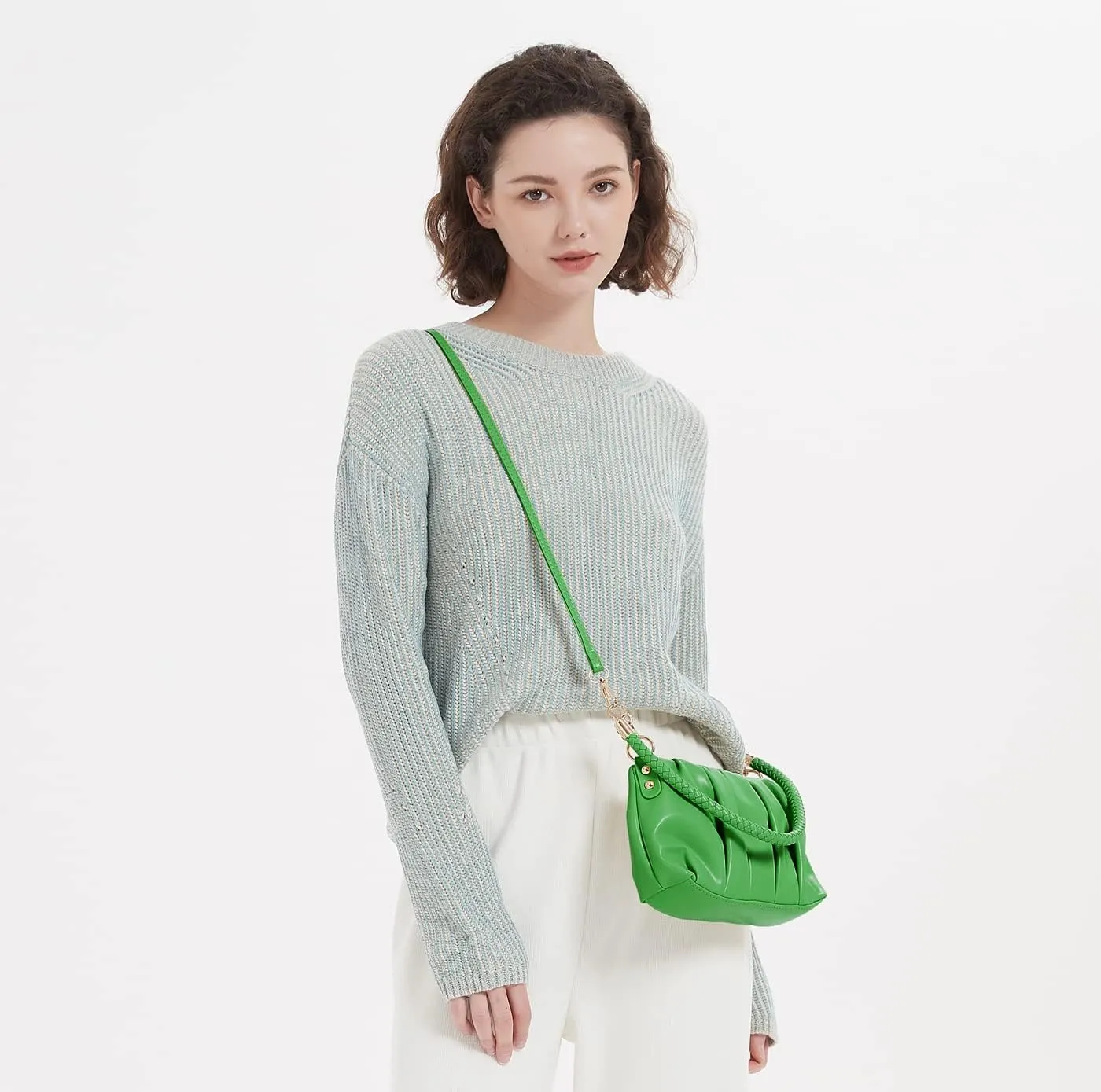 GRPKSSIB Women's Ruched Purse PU Leather Shoulder Bag Cloud Clutch Handbag Crossbody Bag Dumpling Underarm Bag