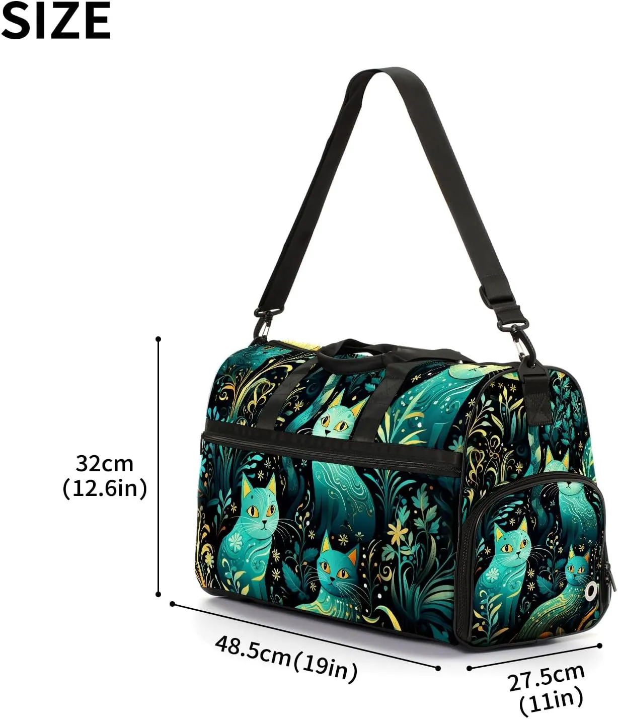 Gym Bag for Women, Carry on Weekender Overnight Bag, Travel Duffel Bags, Personal Item Travel Bag Tote Bag Workout Dance Bag, Cat - 20