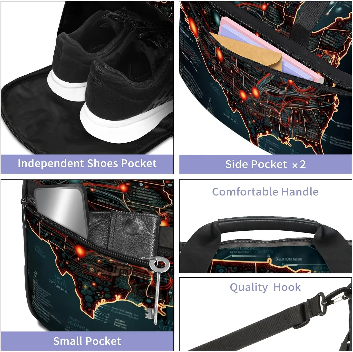 Gym Bag for Women Men, Yoga Bag with Shoe Pocket, Travel Duffel Tote Bag for Plane, Workout, Swimming, Weekend Overnight Bag Carry on Bag Hospital Holdalls, America Map - 42