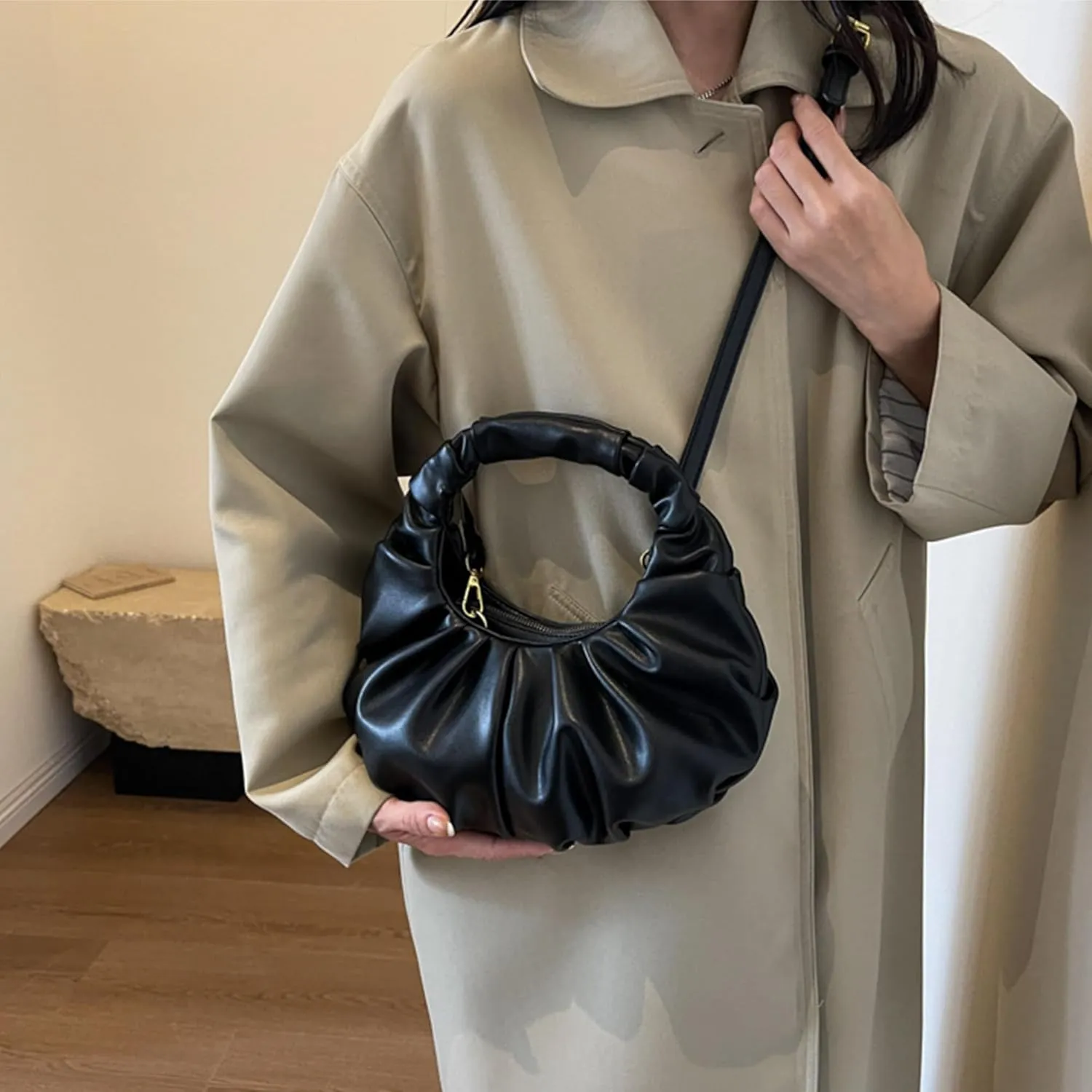 Half Moon Crossbody Bags for Women Small Square Bag Casual Fold Clutch Bag Shoulder Bag Wrinkle Cloud Bag