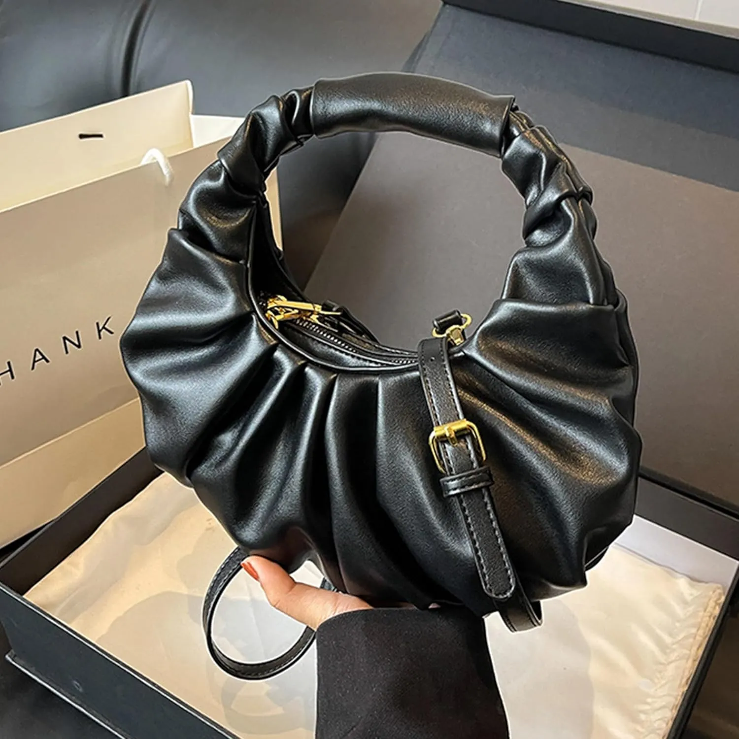 Half Moon Crossbody Bags for Women Small Square Bag Casual Fold Clutch Bag Shoulder Bag Wrinkle Cloud Bag