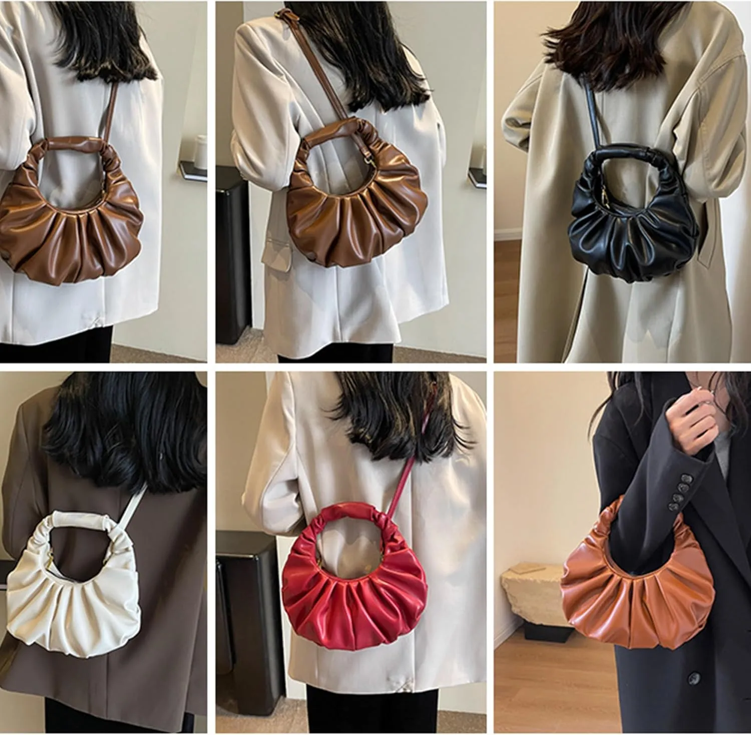 Half Moon Crossbody Bags for Women Small Square Bag Casual Fold Clutch Bag Shoulder Bag Wrinkle Cloud Bag