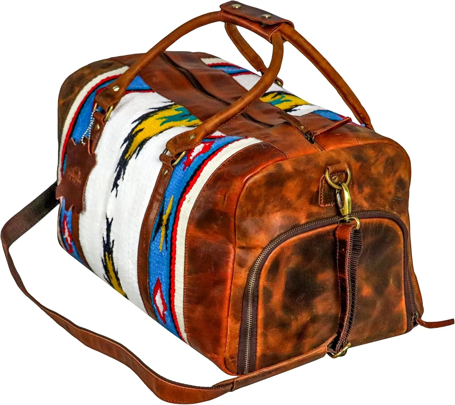 Handmade Premium Duffle Bag leather heavy duty Gym Sports Airplane Overnight Luggage Carry On Unisex Travel woven Rug Bag Wollen Hand Bag Gift for His/Her (RUG DUFFLE BAG MODULE_01)