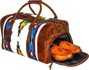 Handmade Premium Duffle Bag leather heavy duty Gym Sports Airplane Overnight Luggage Carry On Unisex Travel woven Rug Bag Wollen Hand Bag Gift for His/Her (RUG DUFFLE BAG MODULE_01)