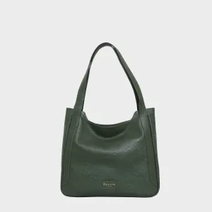'Harriet' Olive Green Pebble Grain Real Leather Slouchy Hobo Bag