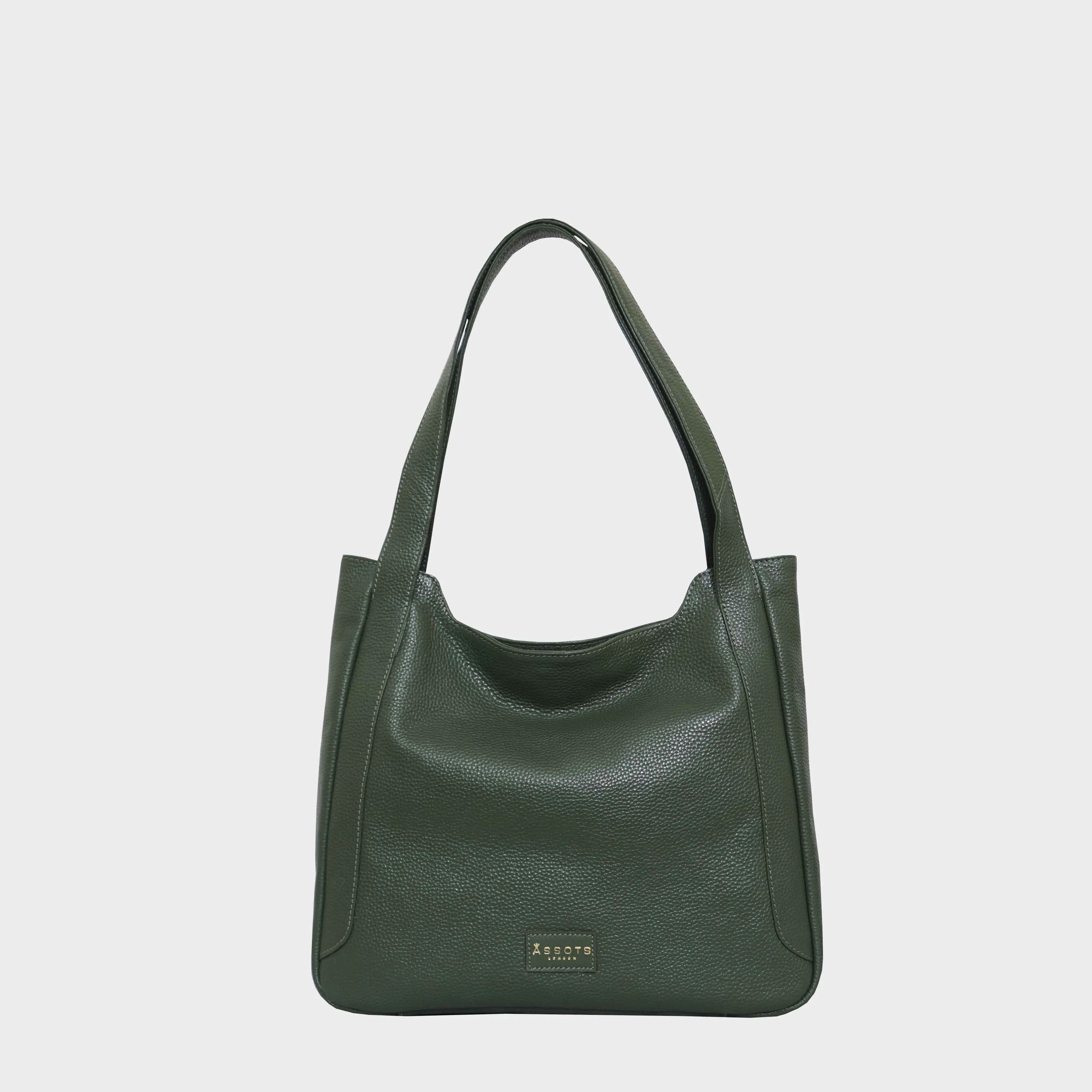 'Harriet' Olive Green Pebble Grain Real Leather Slouchy Hobo Bag
