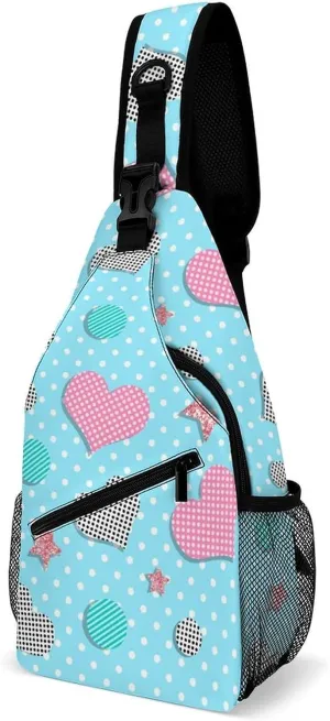 Hearts-glitter-stars Sling Bag Crossbody Backpack for Men Women Chest Bag For Travel Hiking Cycling Camping, 38x20cm, Style-4