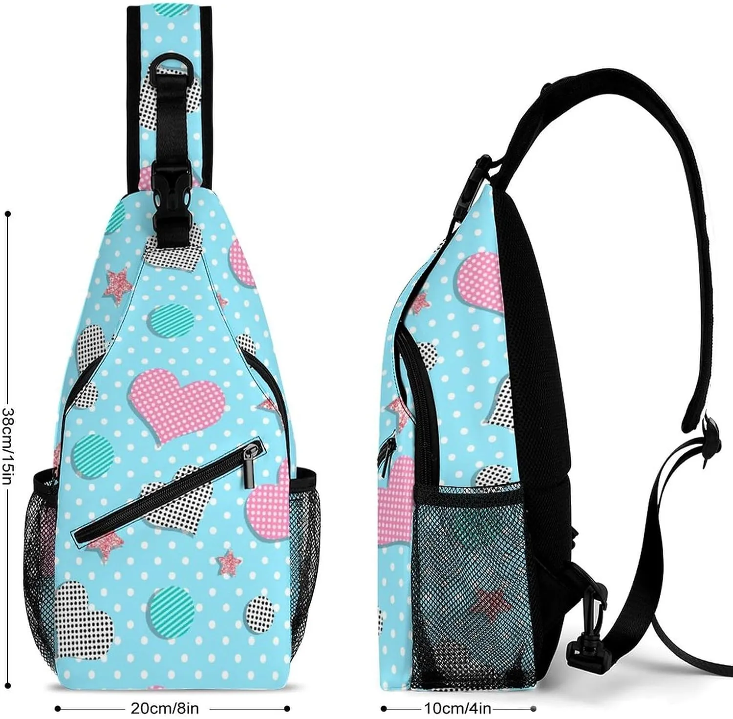 Hearts-glitter-stars Sling Bag Crossbody Backpack for Men Women Chest Bag For Travel Hiking Cycling Camping, 38x20cm, Style-4