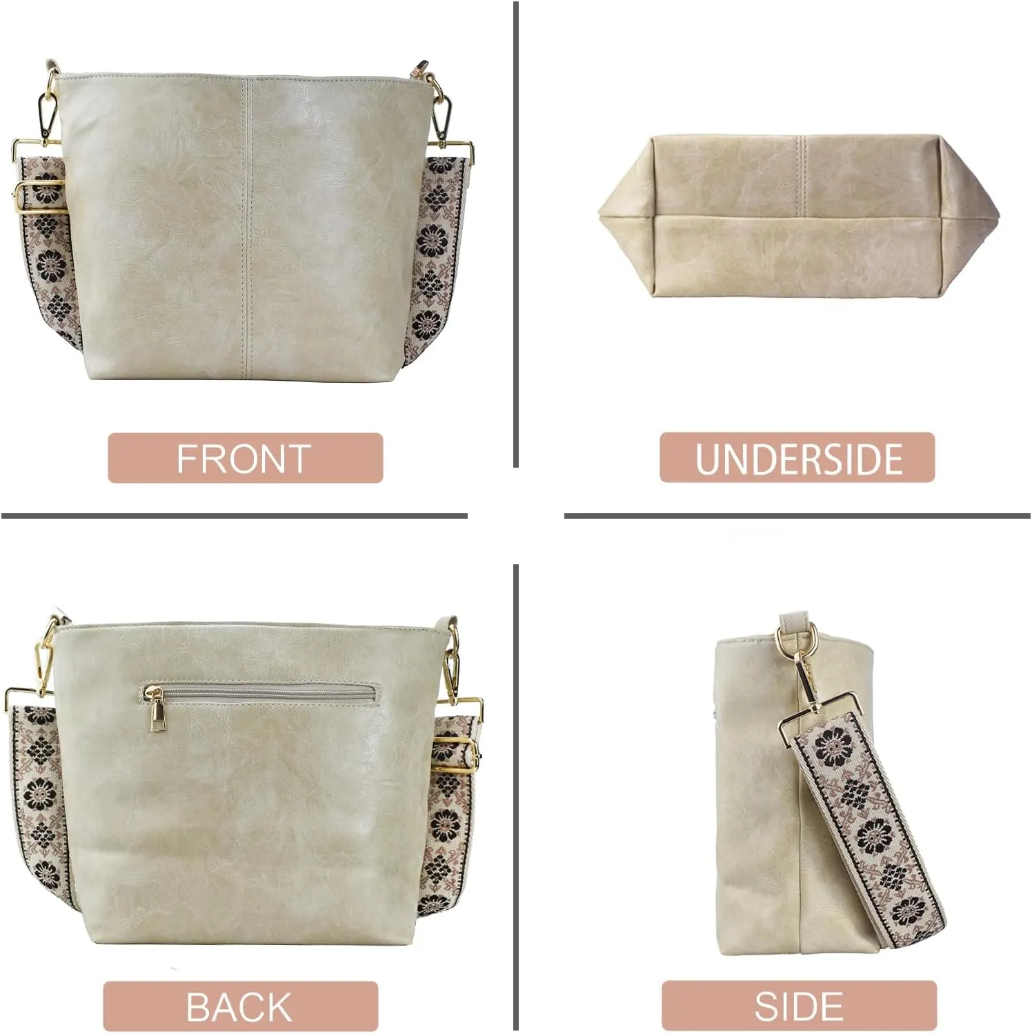 Hobo Bags Vegan Leather Crossbody Bag Guitar Strap Shoulder Purses with Zipper Handbags for Women