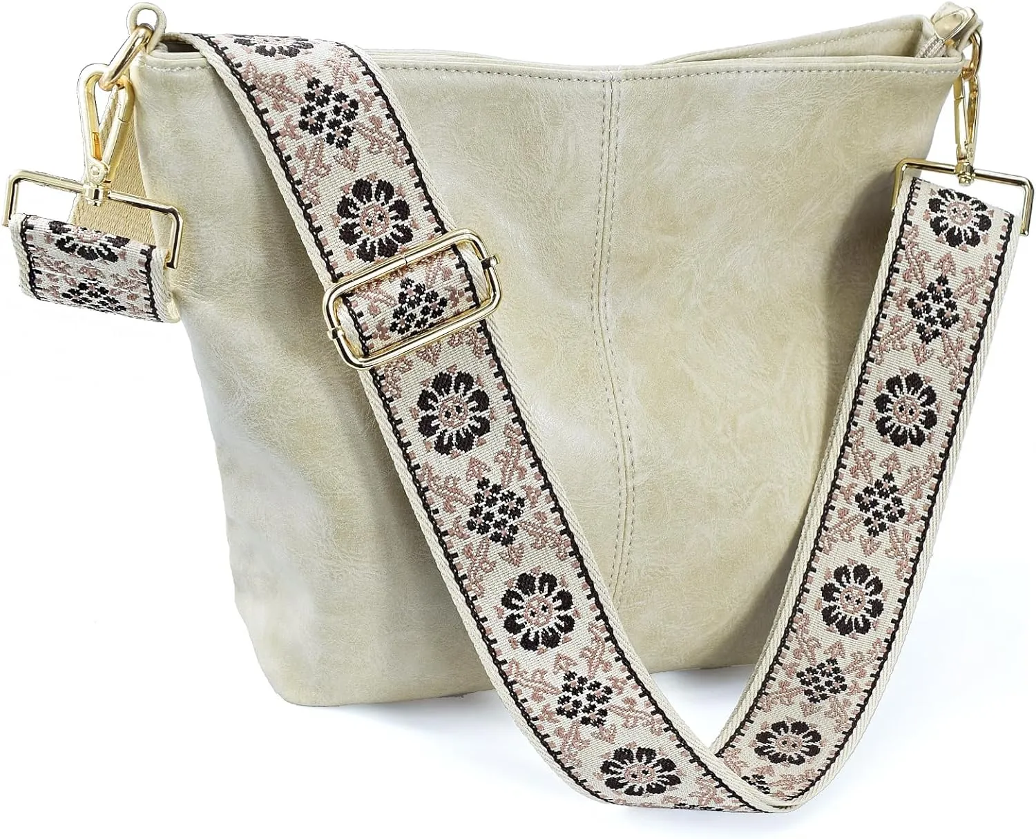 Hobo Bags Vegan Leather Crossbody Bag Guitar Strap Shoulder Purses with Zipper Handbags for Women