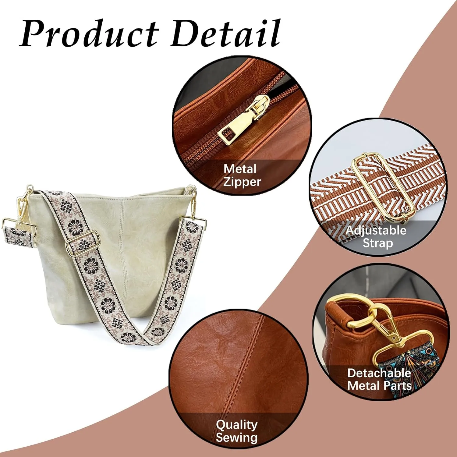 Hobo Bags Vegan Leather Crossbody Bag Guitar Strap Shoulder Purses with Zipper Handbags for Women