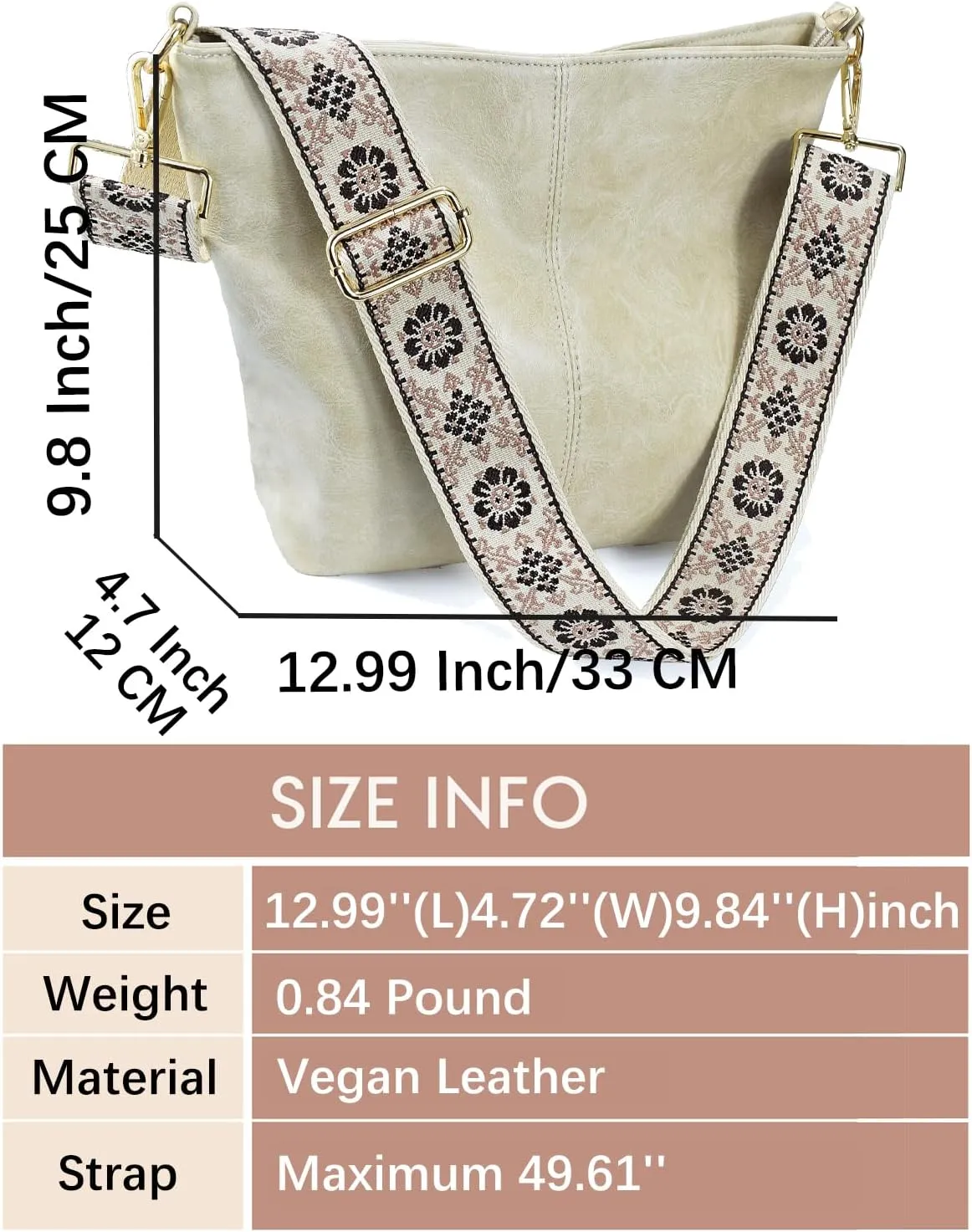 Hobo Bags Vegan Leather Crossbody Bag Guitar Strap Shoulder Purses with Zipper Handbags for Women