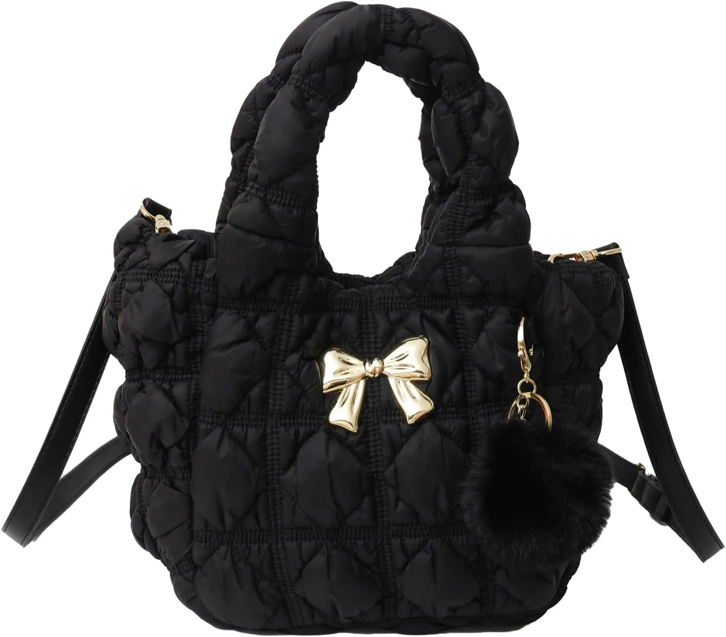 I IHAYNER Quilted Small Top Handle Puffer Bag Crossbody Shoulder Bag with Zipper Bubble Hobo Handbag Carryall Bag for Women