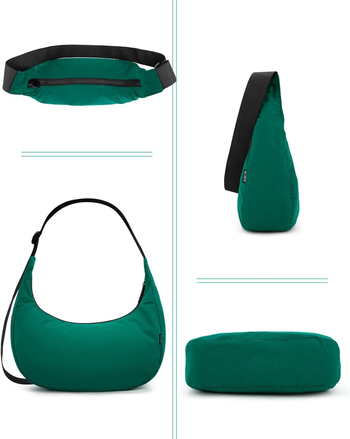 Iioscre Medium Crossbody Crescent Bag for Women Men Trendy, Nylon Crossbody Hobo Bag with Adjustable Strap and Inner Pockets.