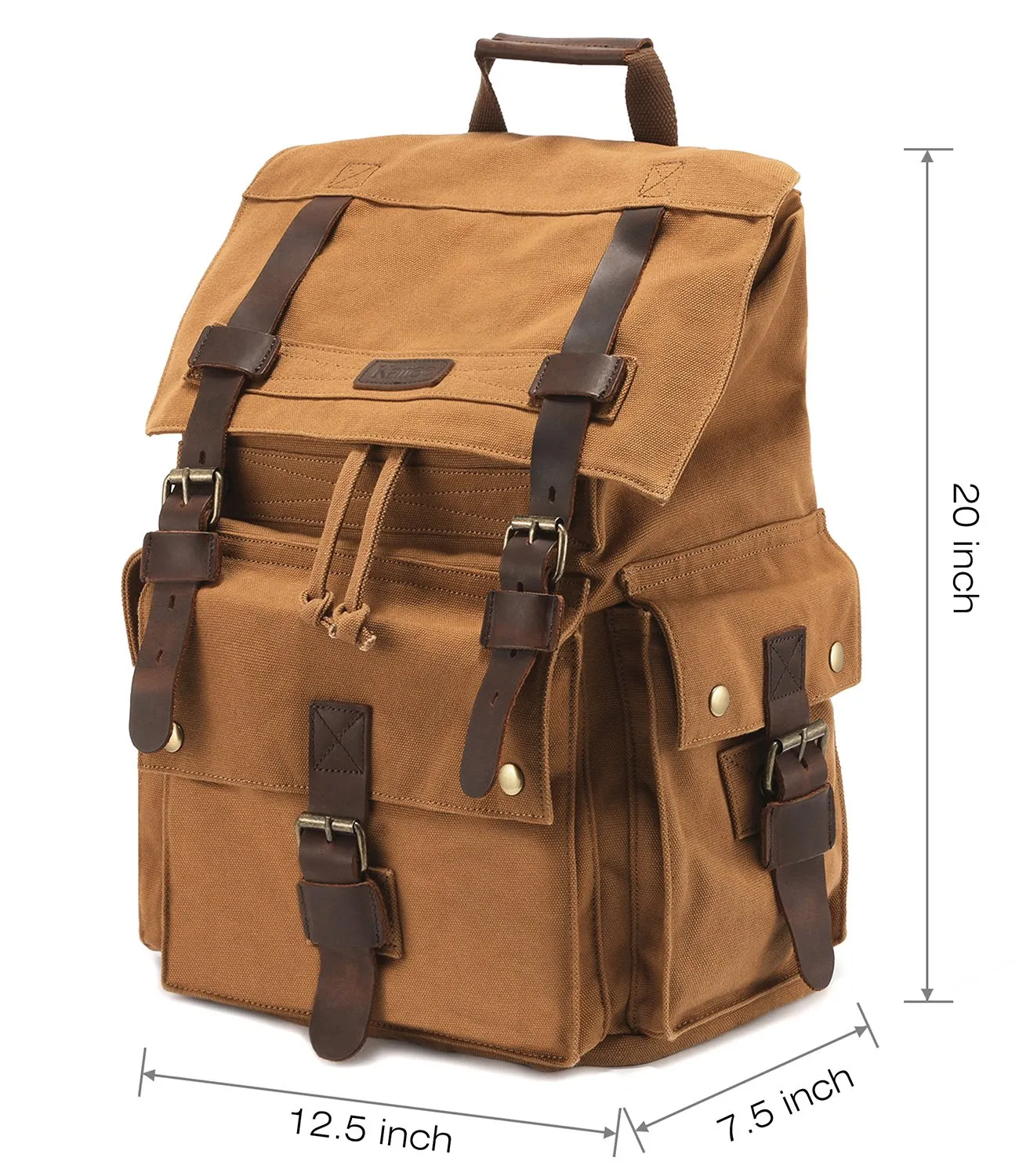 Kattee Men's Leather Canvas Backpack Large School Bag Travel Rucksack Khaki