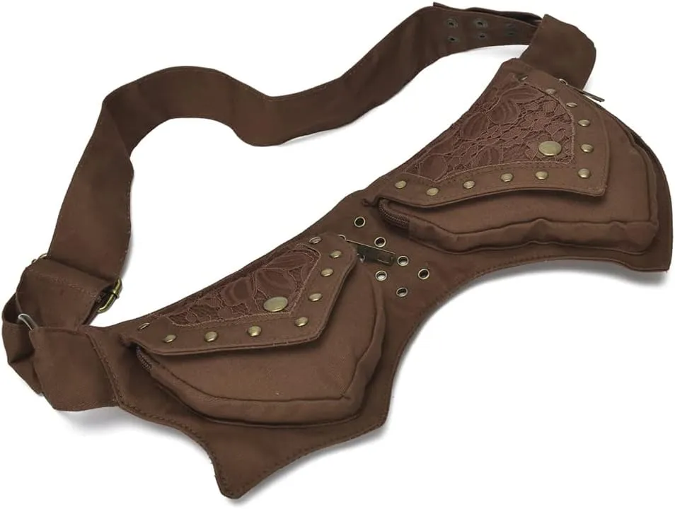 KPYWZER Cotton Fanny Pack for Women Bum Waist Bag Renaissance Faire Festival Lace Hip Belt Money Bag Womens Travel Outdoors Sports Workout Travelling Brown