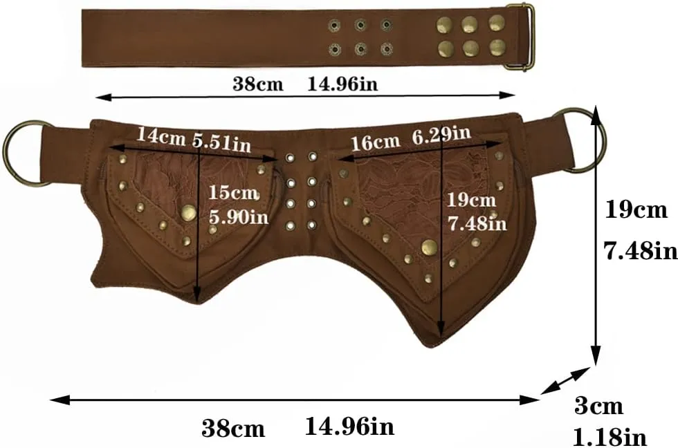 KPYWZER Cotton Fanny Pack for Women Bum Waist Bag Renaissance Faire Festival Lace Hip Belt Money Bag Womens Travel Outdoors Sports Workout Travelling Brown