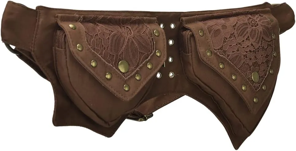 KPYWZER Cotton Fanny Pack for Women Bum Waist Bag Renaissance Faire Festival Lace Hip Belt Money Bag Womens Travel Outdoors Sports Workout Travelling Brown