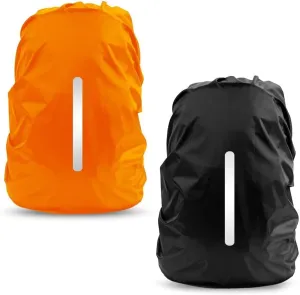 LAMA 2 Pack Waterproof Rain Cover for Backpack, Reflective Rucksack Rain Cover for Anti-dust/Anti-Theft/Bicycling/Hiking/Camping/Traveling/Outdoor Activities (1 Pcs Black   1 Pcs Orange, S)