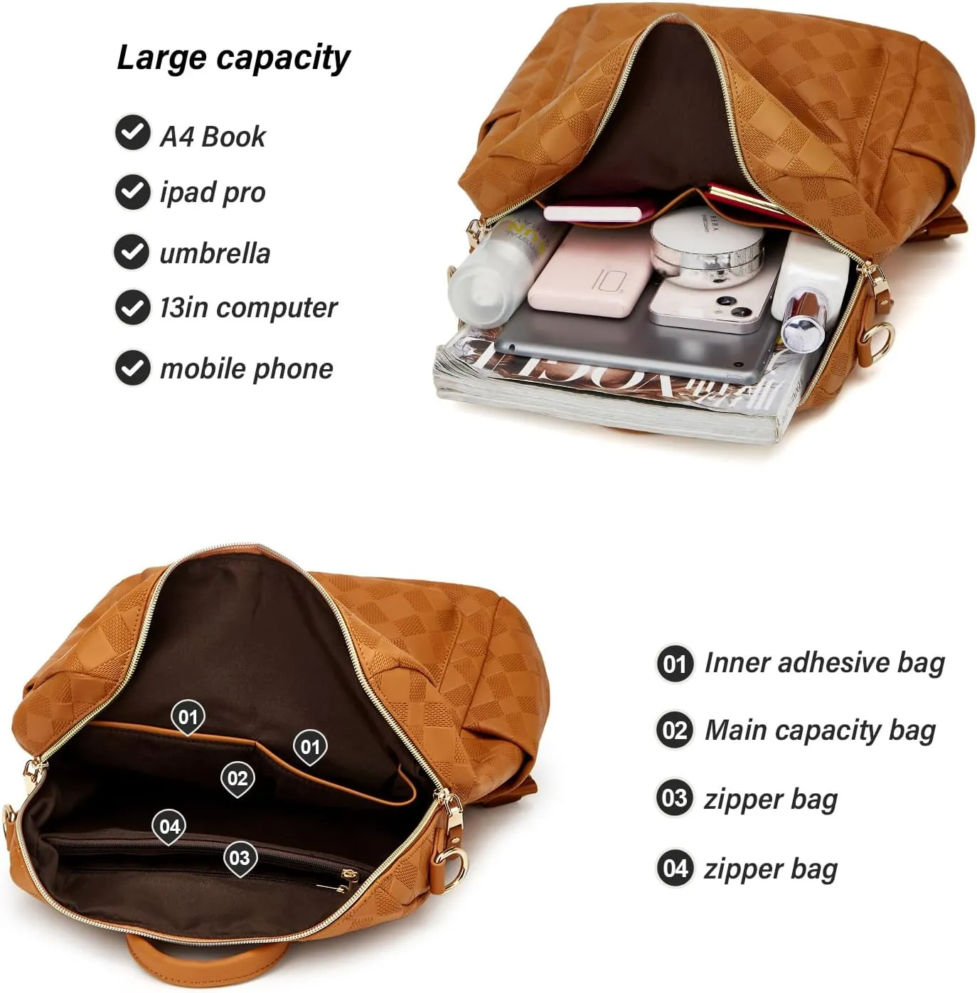 Makes Backpack Purse for Women PU Leather Travel Satchel Handbag Convertible Design Bag with Purse 2 Piece
