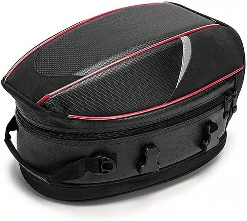 Motorcycle Tail Bag for Suzuki DR 650 1990-2024, Large Capacity Water-Resistant Wear-Resistant Motorcycle Helmet Bag, Expandable Rear Seat Storage Luggage Backpack,A Red Black