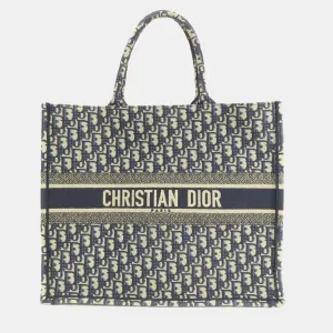 Navy Blue Oblqiue Canvas Large Book Tote Tote Bag