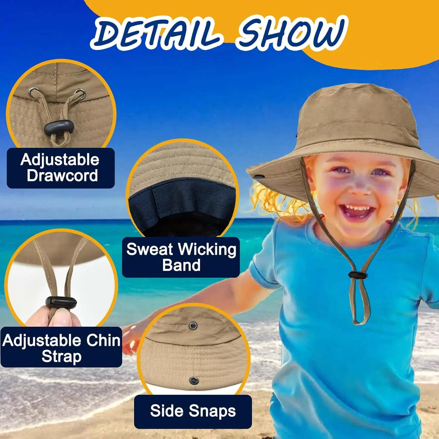 Outdoor Kids Sun Hat UPF 50  Quick Dry Foldable Bucket Hat Lightweight Adjustable Fishing Safari Hat for Girls and Boys