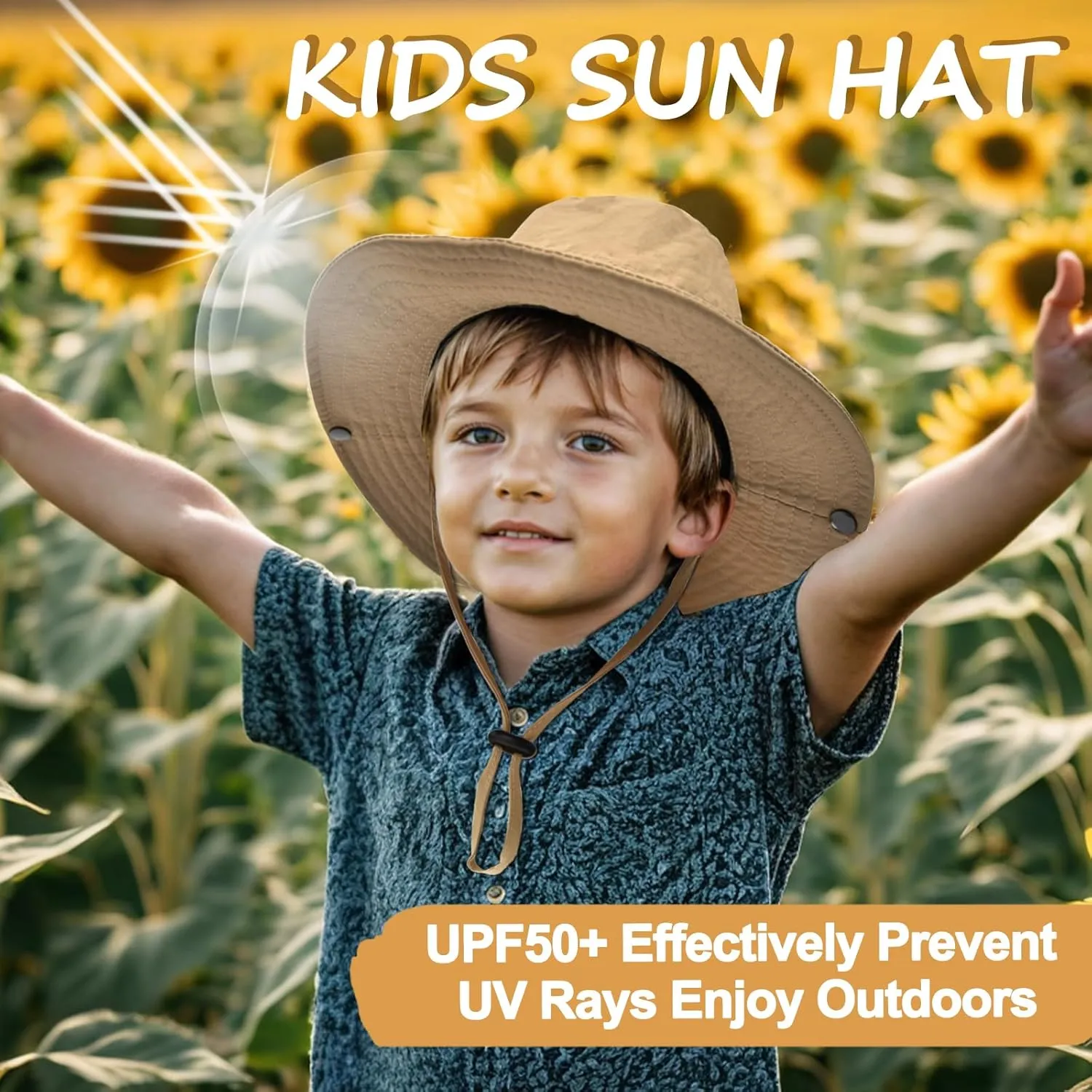 Outdoor Kids Sun Hat UPF 50  Quick Dry Foldable Bucket Hat Lightweight Adjustable Fishing Safari Hat for Girls and Boys