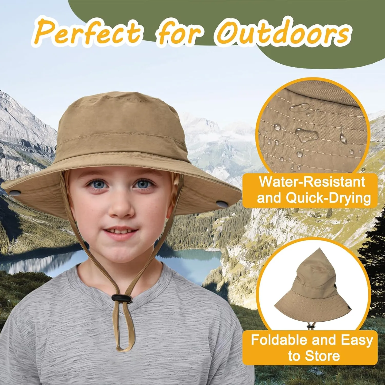 Outdoor Kids Sun Hat UPF 50  Quick Dry Foldable Bucket Hat Lightweight Adjustable Fishing Safari Hat for Girls and Boys