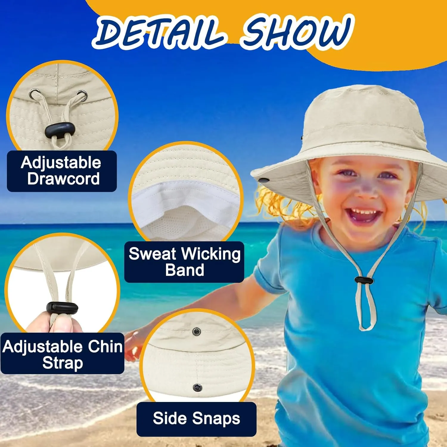 Outdoor Kids Sun Hat UPF 50  Quick Dry Foldable Bucket Hat Lightweight Adjustable Fishing Safari Hat for Girls and Boys