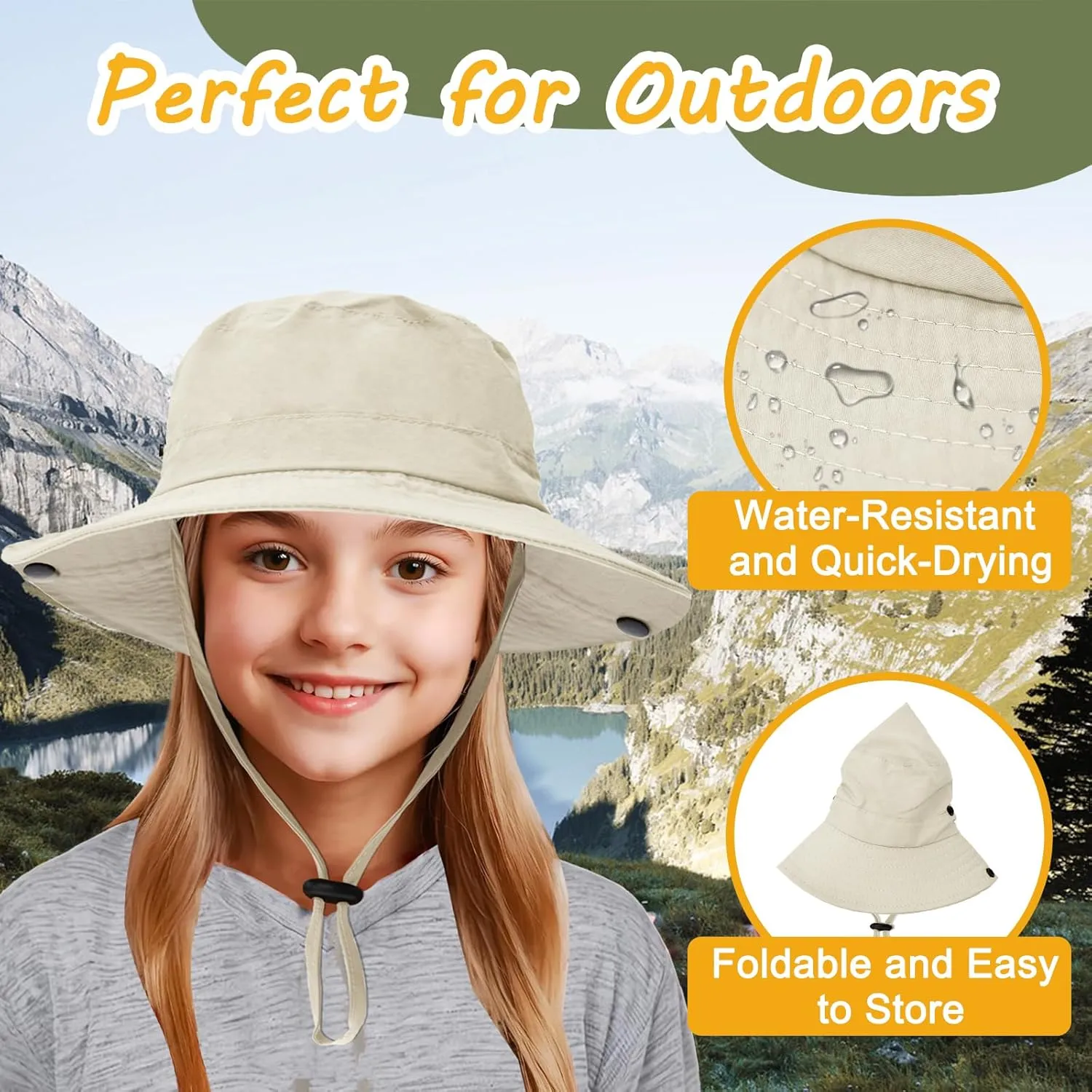 Outdoor Kids Sun Hat UPF 50  Quick Dry Foldable Bucket Hat Lightweight Adjustable Fishing Safari Hat for Girls and Boys