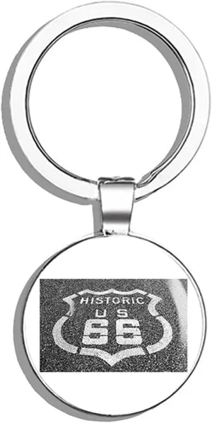 Painted Pavement ROUTE 66 Angle (road highway historic travel) Double Sided Stainless Steel Keychain Key Ring Chain Holder Car/Key Finder